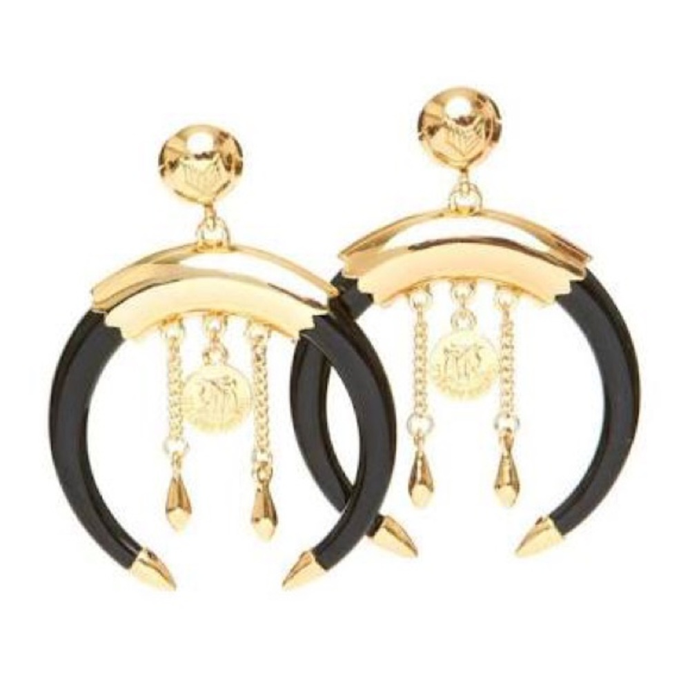 MELODY EHSANI The Ruhi Cleo Horn Earrings Black & Gold